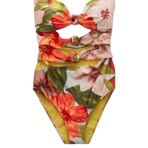 aerie Swim Aerie Womens L Floral Triple Knot Tropical One Piece